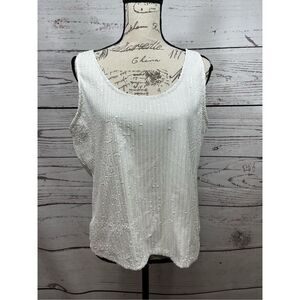 EXPRESS White Sequin Tank Top Women's Size‎ L Glitter Sparkle Party Evening